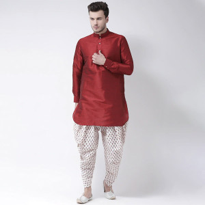 Men Off-White & Red Printed Dhoti