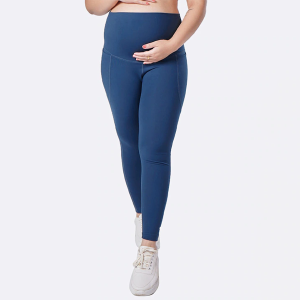 Women Navy Maternity Leggings with Curved Belly Panel