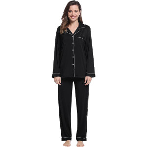 Womens Soft  Pajama Sets Button Down Long Sleeve Pants Set Sleepwear